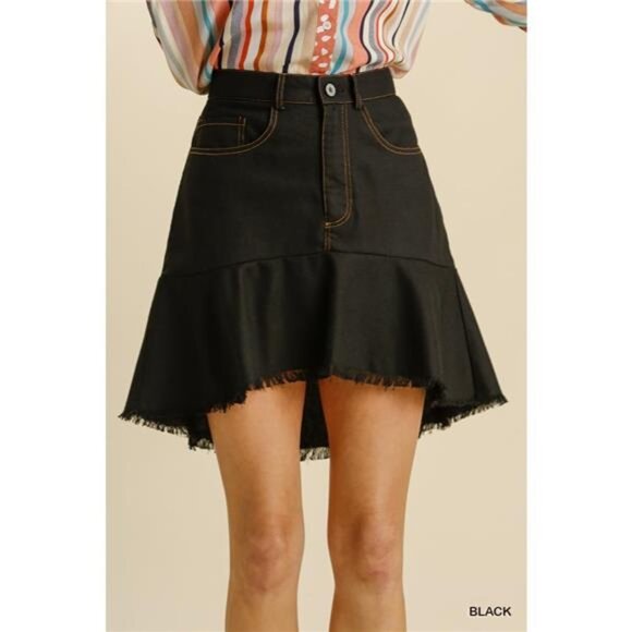 Umgee Linen Blend 5 Pockets High Low Skirt with Frayed Hem - Picture 1 of 4